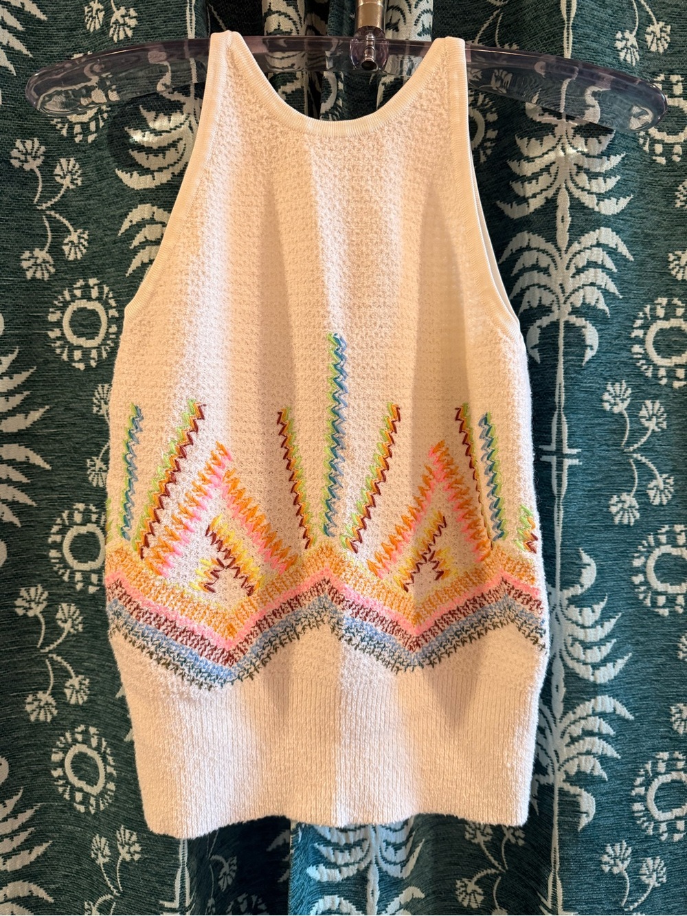 Anthropologie Sunrise Sweater Tank Top - Neutral Cream With Colorful Embroidory - Picture 5 of 10